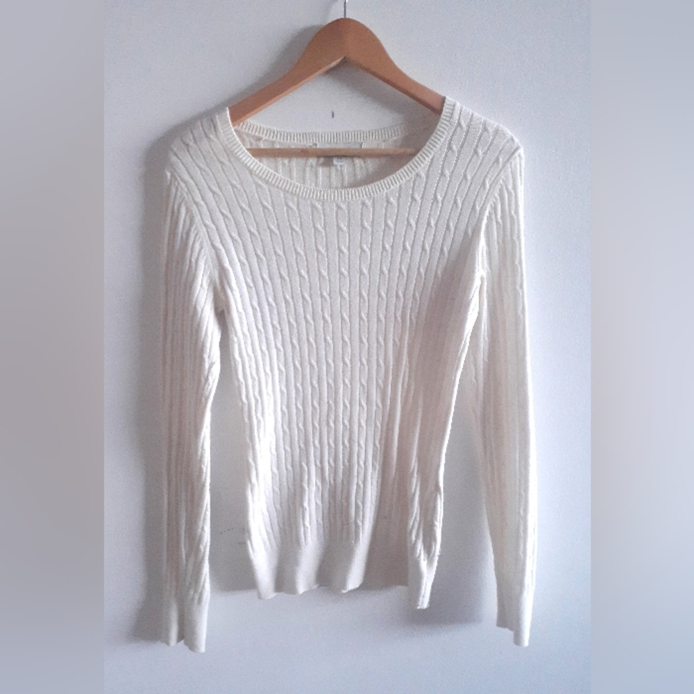 Cream Cable-knit Cotton/ Angora wool Sweater, small